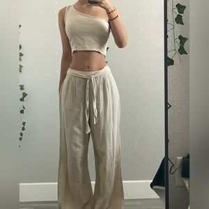Beige set, crop top and flared pants